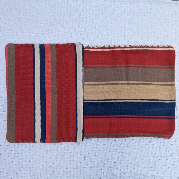 Pottery Barn Wool Pillow Covers Southwestern Stripe Blanket Stitch Set of 2 - Picture 2 of 10
